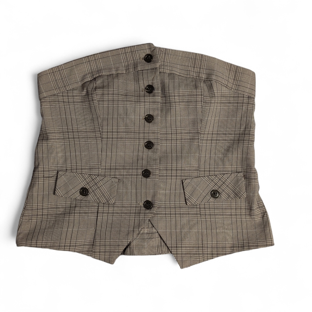 Elegant Plaid Strapless Button-Up Blouse
